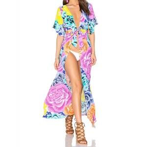 NEW KOPPER & ZINK genevieve deep v-neck cover up maxi dress in flower bomb